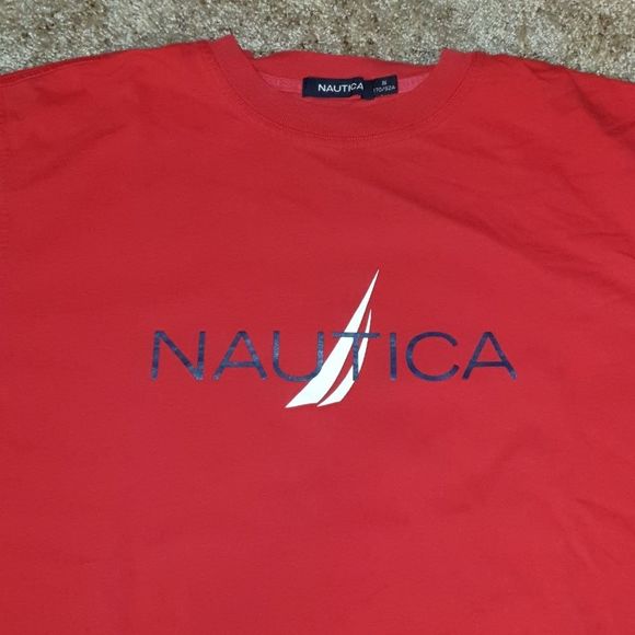 Vtg Nautica Spell Out Logo Shirt sz S - Picture 2 of 3
